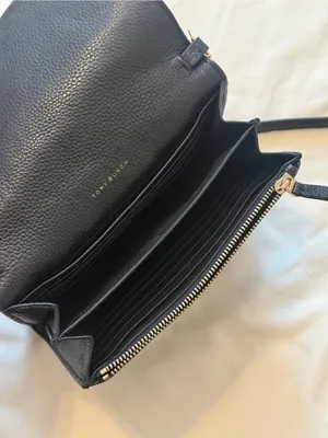 TORY BURCH | Black Georgia Pebbled Leather Fold over with gold chain detail thumbnail 8