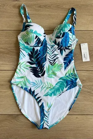 NWT Peyton and Parker One Piece Swimsuit White Blue Tropical Floral Size Small thumbnail 1