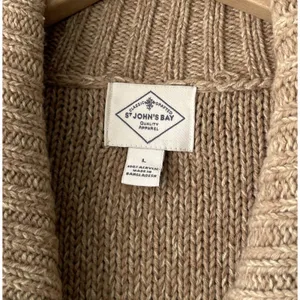 Y2K Cable Knit Cardigan Size Large Tan Button Sweater Pockets Chunky Academia thumbnail 5