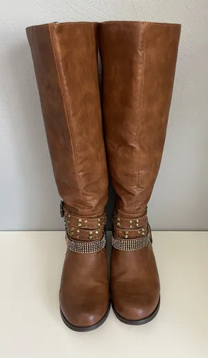 Not Rated "Cocktail Queen" Riding Boots with Studded Rhinestone Straps thumbnail 1