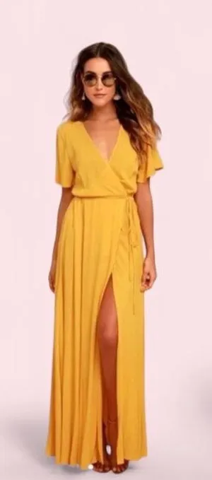 Lulu's Golden Yellow Wrap Maxi Dress thumbnail 1