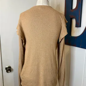 Lucky Brand Camel Ribbed Ruffle Sleeve knit sweater Lightweight Sz L thumbnail 2
