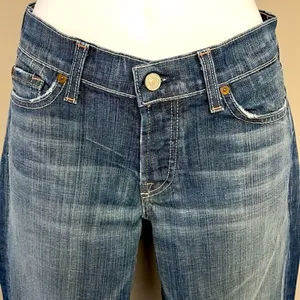 7 for all of Mankind Distressed and Frayed Boycut Button Fly Jeans- Size 27 thumbnail 3