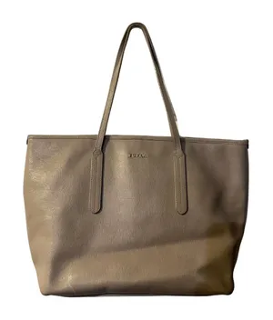 Furla Taupe Texture Leather Tote Shoulder Handbag Minimalist Quiet Luxury Chic thumbnail 1