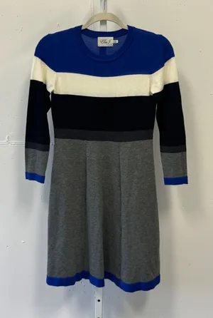 Eliza J Womens Colorblock Knit Sweater Mini A-line Dress Blue Black Grey Size S thumbnail 1