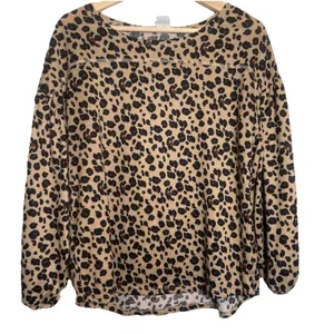 Moda Cheetah Animal Print‎ Top Blouse Womens Size M Long Sleeve Brown Mobwife thumbnail 1