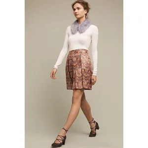 Anthropologie MAEVE Rosie Floral‎ Skirt Pleated Metallic Brocade Pockets Small thumbnail 5