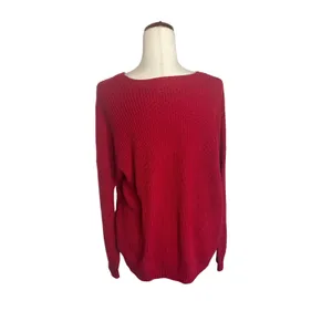 Hollister Red Ribbed Knit Crewneck Sweater Size Large thumbnail 2