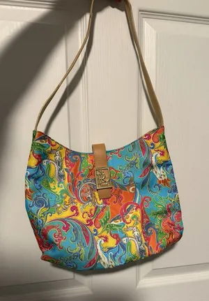 Lauren Ralph Lauren Colorful Floral Paisley Handbag Purse Teal Turquoise thumbnail 1