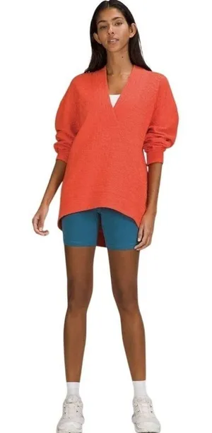 Lululemon‎ Textured V-Neck Pullover Sweater Orange Size 4 LW3EOXS High-Low Hem thumbnail 1