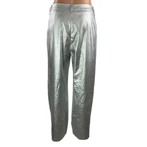 Commense Women's Silver Metallic High Rise Baggy Wide Leg Trousers Pants Size M thumbnail 3