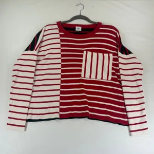 Cabi Oversized Pullover Sweater Picnic Red White Black Striped Pocket Size Small thumbnail 4