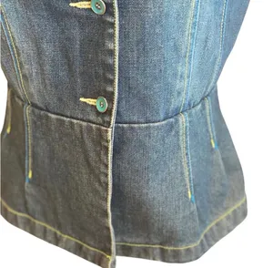 Retro Denim Jean Peplum Top Button Front Blue Western Cowgirl S Country Rodeo thumbnail 5