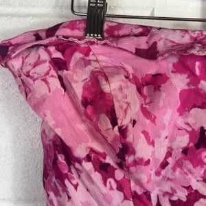 Monique Lhuillier RTR Floral Faille Dress sz 8 Strapless Fushia Cut out Back thumbnail 5