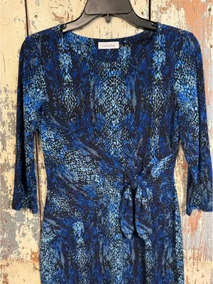 Calvin Klein Women's Blue Black Animal Print Faux Wrap Stretch Dress 6P thumbnail 2