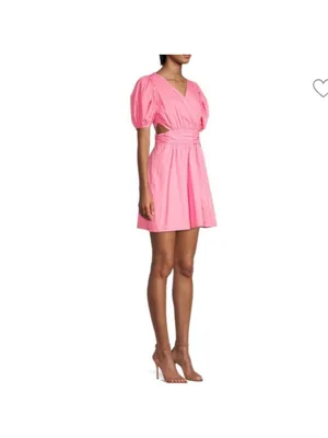 French Connection Rhodes Poplin Vneck Mini Dress Morning Glory Pink Sz 2 thumbnail 7