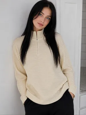 NWT Krush Kandy Boutique Neutral Ribbed 1/4 Zip Sweater Size M | Quiet Luxury thumbnail 1