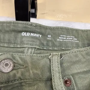 Old Navy 10 Tall 32x32 Sky-Hi Wide Leg Olive Green Extra High Rise Jeans Boho thumbnail 6