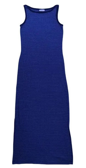 Vintage Faded Glory Maxi Dress Women L‎ Blue Striped Sleeveless Ribbed Knit Y2K thumbnail 1