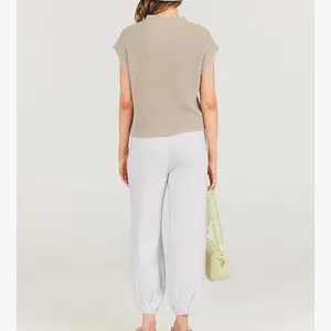 Neutral Knit Top & White Jogger Lounge Set Tan Size M thumbnail 3
