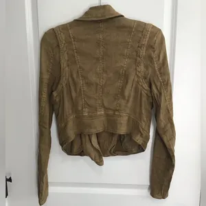 Free People Tan Utility Jacket Asymmetrical Design thumbnail 3