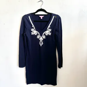Lilly‎ Pulitzer Blue Embroidered Dress Preppy Minimalist Classic Small thumbnail 2