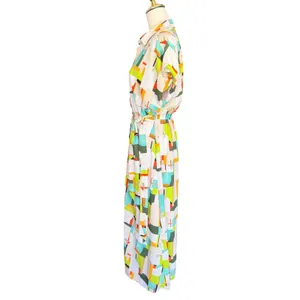 LDT Multi-Color Geometric Abstract‎ Print Button Front Midi Shirt Dress Size 6 thumbnail 5