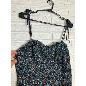 Lola Grace Floral Midi Dress Womens Medium‎ Black Blue NEW Tie Strap Sweetheart thumbnail 3