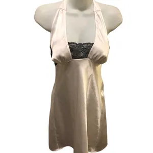 Frederick’s Of Hollywood Sexy Halter Chemise Sz. M White Black Lace Low Cut thumbnail 2