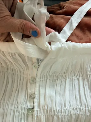 Boheme Alma Smocked SS Blouse White Boxy Summer Buttons Crisp Boho NWT thumbnail 14