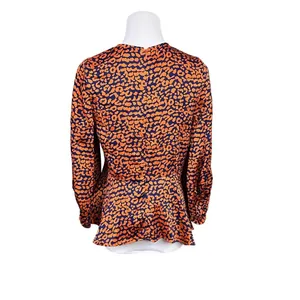 Lulu's C173T Color Me‎ Wild Cheetah Print Peplum Blouse SMALL Orange Retro thumbnail 4