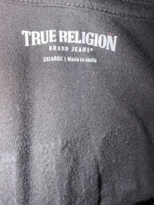 True Religion Crystal Horseshoe Logo V Neck Black Tee 2XL. thumbnail 6