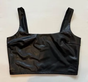 EXPRESS Black Faux Leather Square Neck Crop Top Tank Body Contour‎ Size M Party thumbnail 1