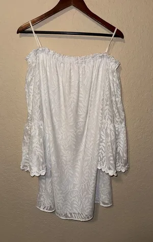 Lilly Pulitzer White Lace Off-Shoulder Tunic Dress stretchy size medium thumbnail 1