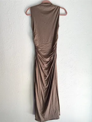 Abercrombie & Fitch Ava Knit Modal Blend Ruched Maxi Dress Taupe Small thumbnail 7