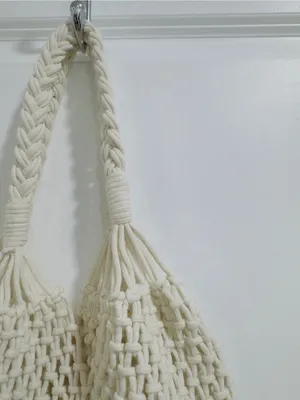 Boho Macramé Cotton Rope Market Tote Bag | Handmade Ivory Woven Beach Shopper thumbnail 5