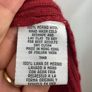 Eileen Fisher Open Front Ribbed Cardigan Sweater 100% Merino Wool Deep Red Med thumbnail 11