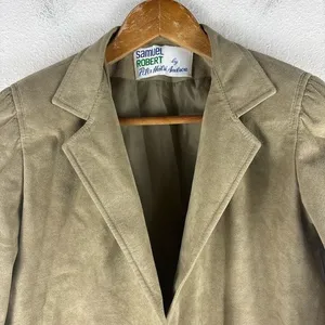 Vintage Samuel Robert by Peter Hatsi Androu Womens 6 Tan Suede‎ Button Up Blazer thumbnail 4