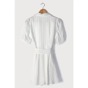 ✨Delightful Moments White Striped Puff Sleeve Button-Up Dress Lulus✨ thumbnail 7