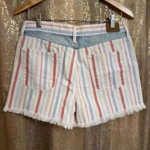 American Eagle Striped Patch White Blue Red Mom Shorts Cutoffs Size 10 thumbnail 2