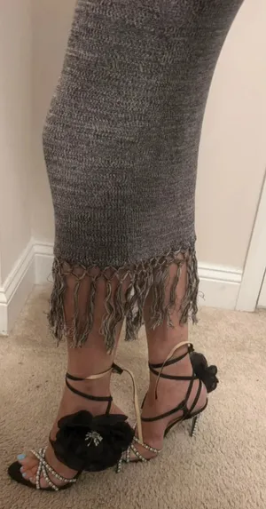 Heather gray marled fringe hem knit dress from the boutique brand Klesis thumbnail 1