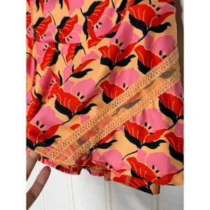 Free People Floral Print Tennis Skirt Shorts Pink Orange Pleats and Thank You L thumbnail 5