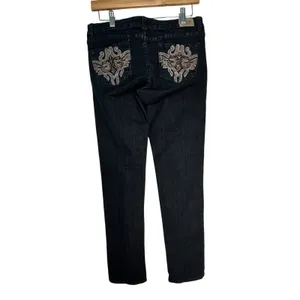 Cielo Jeans USA Womens Dark Wash Embroidered Rhinestone Straight Leg Jeans Sz 31 thumbnail 6