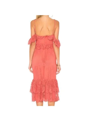 Lovers + Friends Blake Lace Ruffle Rose Pink Midi Dress Size XS Romantic Boho thumbnail 7