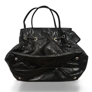 JIMMY CHOO BLACK SOFT LEATHER Luxury Old Money HANDBAG thumbnail 2