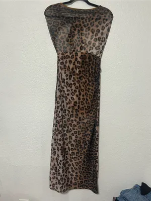 SHEIN Brown Leopard Print Strapless Maxi Dress thumbnail 2
