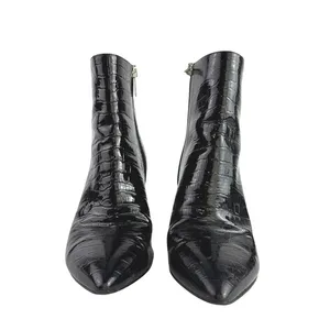 Marc Fisher Daith Black Croc Embossed Leather Pointed Toe Block Heels Boots 6 thumbnail 2