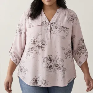Torrid Harper Pink Floral Georgette 3/4 Sleeve Pullover Blouse Size 1X‎ Office thumbnail 1
