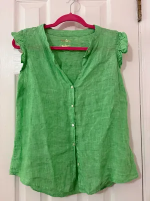 Green Lily Pulitzer Button Up Blouse 100% linen thumbnail 1