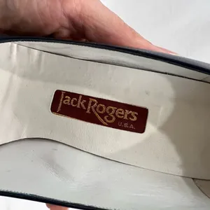 Vtg Jack Rogers 80’s Navy‎ Blue Leather Peep Toe Heels With Rosette Size 8 S thumbnail 6